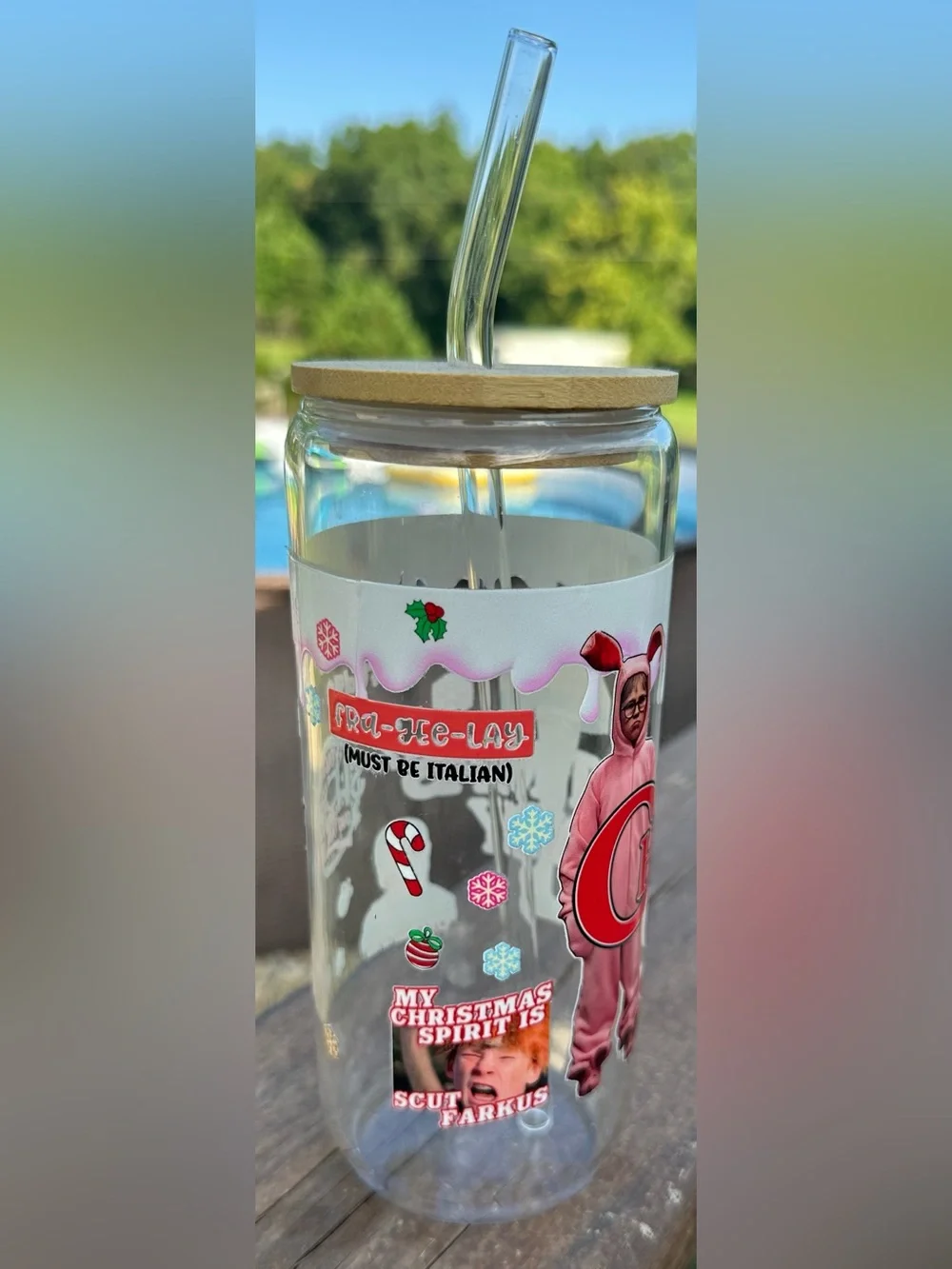 A Christmas Story Can Glass - 20 Oz/Glass Straw & Bamboo Lid